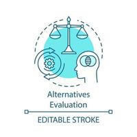 Alternatives evaluation turquoise concept icon. Pros, cons, advantages and disadvantages idea thin line illustration. Decision making, logical thinking vector isolated outline drawing. Editable stroke