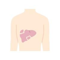 Ill liver flat design long shadow color icon. Hepatitis, cirrhosis. Sore human organ. Unhealthy digestive gland. Sick internal body part. Gastrointestinal tract. Vector silhouette illustration