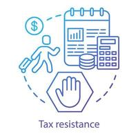 Tax resistance concept icon. Civil disobedience, government manifestation idea thin line illustration. Taxpayer with suitcase, notepad and calculator vector isolated outline drawing. Taxation evasion
