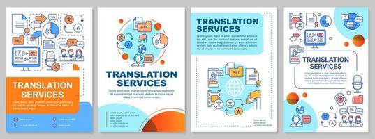 Diseño de plantilla de folleto de servicios de traducción. traducción de idiomas extranjeros. folleto, folleto, diseño de impresión de folletos con ilustraciones lineales. diseños de páginas vectoriales para revistas, carteles publicitarios vector