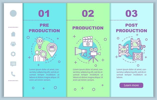 Video production onboarding mobile web pages vector template ...