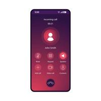 Switch speaker smartphone interface vector template. Mobile app page blue gradient design layout. Incoming call, voicemail screen. Flat UI for application. Mute, keypad buttons. Phone display