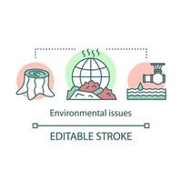 Environmental issues concept icon. Environment pollution, deforestation global eco problems idea thin line illustration. Ecosystem waste contamination. Vector isolated outline drawing. Editable stroke