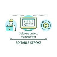 Software project management concept icon. Programmer, developer work. Application development and testing idea thin line illustration. Vector isolated outline drawing. Editable stroke