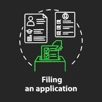 Filling an application chalk concept icon. Submission of documents. Recruitment service. Candidate for vacant position idea. Vector isolated chalkboard illustration