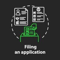 llenar un icono de concepto de tiza de aplicación. envío de documentos. servicio de contratación. candidato a idea de puesto vacante. vector ilustración de pizarra aislada