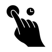Touchscreen gesture glyph icon. Touch and hold gesturing. Human hand and fingers. Using sensory devices. Silhouette symbol. Negative space. Vector isolated illustration