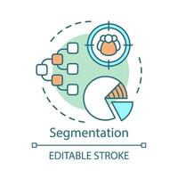 icono del concepto de segmentación. elemento de marketing, ilustración de línea fina de idea de gráfico circular. segmentación por segmento, diagrama de cliente, dibujo de contorno aislado del vector de segmentación. trazo editable