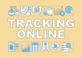 Tracking online yellow word concepts banner. Search optimization, data organization management Presentation, website. Isolated lettering typography idea with linear icons. Vector outline illustration