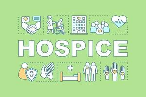 Hospice word concepts banner. Healthcare for sick, terminally ill, old people. Medical care. Presentation, website. Isolated lettering typography idea with linear icons. Vector outline illustration