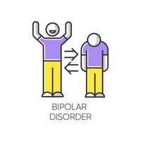 Bipolar disorder color icon. Manic and depressive episodes. Split personality. Mood change. Problematic attitude. Sad and happy. Emotional swing. Mental health issues. Isolated vector illustration