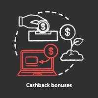 Cashback bonuses chalk concept icon. Cash back service idea. Customer loyalty. Reward, benefit program. Money refund. Vector isolated chalkboard illustration