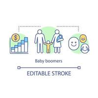 Baby boomers concept icon. Investing in future of children. Family welfare. State support for large families idea thin line illustration. Vector isolated outline drawing. Editable stroke