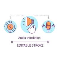 Translation services concept icon. Audio translation idea thin line illustration. Speech and media interpretation, language transformation. Vector isolated outline drawing. Editable stroke