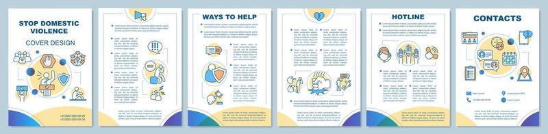 Stop domestic violence brochure template layout. No family abuse. Flyer, booklet, leaflet print design with linear illustrations. Vector page layouts for magazines, annual reports, advertising posters