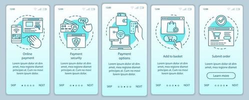 Online shopping onboarding mobile app page screen with linear concepts. Digital purchase. Internet marketing. E-commerce. Steps graphic instructions. UX, UI, GUI vector template with illustrations