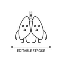 Dead human lungs emoji linear icon. Thin line illustration. Respiratory diseases. Tuberculosis, cancer. Unhealthy pulmonary system. Contour symbol. Vector isolated outline drawing. Editable stroke