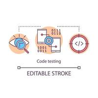Code testing concept icon. Determining suitability of code. Program examination. Search for software bugs idea thin line illustration. Vector isolated outline drawing. Editable stroke