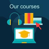 Online courses flat concept vector icon. E-learning idea cartoon color illustrations set. Interactive learning. Internet education. Electronic class. Distance studying. Isolated graphic design element