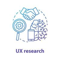 UX research concept icon. Software development idea thin line illustration. Gathering information from users. IT project. Service orchestration. Application management. Vector isolated outline drawing