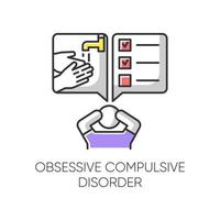 Obsessive-compulsive disorder color icon. Disturbed man. Thinking under pressure. Stress and anxiety. Perfectionist. Mental health issues. Clinical psychology. Isolated vector illustration