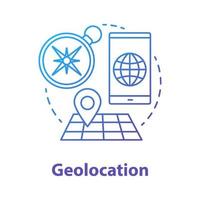 Geolocation concept icon. GPS navigation idea thin line illustration. Search route, choose travel destination. Map with geotag. Navigator application. Vector isolated outline drawing