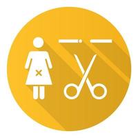 esterilización forzada icono de glifo de larga sombra de diseño plano amarillo. método de prevención de embarazos no deseados. trompa de Falopio femenina bloqueada. esterilización obligatoria. ilustración de silueta de vector