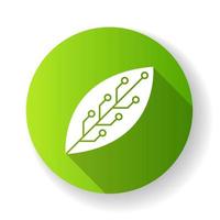 hoja con microchip verde diseño plano icono de glifo de sombra larga. agricultura inteligente. tecnología de la información verde. química Orgánica. desarrollo de nanotecnología. ilustración de silueta de vector