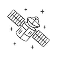 Satellite linear icon. Sputnik. Artificial object in orbit. Space probe. Space telescope. GPS navigation. Thin line illustration. Contour symbol. Vector isolated outline drawing. Editable stroke