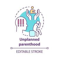 Unplanned parenthood concept icon. Single parent idea thin line illustration. Postpartum depression, childbirth stress. Unintended, unwanted pregnancy. Vector isolated outline drawing. Editable stroke