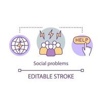 Social problems, issues concept icon. Antisocial behavior idea thin line illustration. Violence, aggression in society. Zero tolerance. Vector isolated outline drawing. Editable stroke