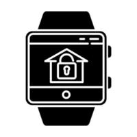 Home security monitoring smartwatch function glyph icon. House alarm system remote control device feature. Fitness wristband. Silhouette symbol. Negative space. Vector isolated illustration