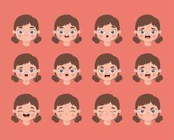 twelve young girl emotions vector