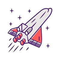 Spaceship color icon. Flying spacecraft. Aerospace vehicle. Interstellar space ship. Missile, aircraft. Human spaceflight. Space exploration. Interplanetary travel. Isolated vector illustration