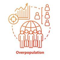 Overpopulation concept icon. Planet overcrowding idea thin line illustration in red. Increasing number of people. Demographic problems in society. Resources deficit. Vector isolated outline drawing