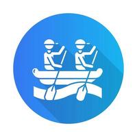 Rafting blue flat design long shadow glyph icon. Watersport, extreme kind of sport. Recreational outdoor activity and hobby. Risky and adventurous leisure on rough water.Vector silhouette illustration vector