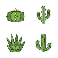 Conjunto de iconos de colores de cactus silvestres. suculentas. colección de cactus. saguaro, peyote, gigante mexicano y cactus cebra. ilustraciones vectoriales aisladas
