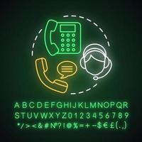 Call neon light concept icon. Helpdesk, hotline. Call center. Information center. Infocenter. Customer service. Online support idea. Glowing alphabet, numbers and symbols. Vector isolated illustration