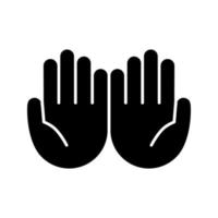 Cupped hands glyph icon. Silhouette symbol. Palms up together emoji. Begging gesturing. Islam praying hands. Negative space. Vector isolated illustration