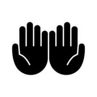 Cupped hands glyph icon. Silhouette symbol. Palms up together emoji. Begging gesturing. Islam praying hands. Negative space. Vector isolated illustration