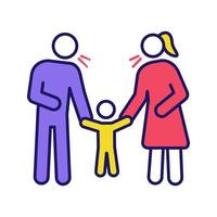 Parents scolding child color icon. Mother and father discipline kid. Parents arguing and punishing son, daughter. Child rights violation. Isolated vector illustration