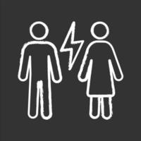 Couple quarrel chalk icon. Husband and wife arguing. Parental conflict. Divorce. Misunderstanding. Isolated vector chalkboard illustration