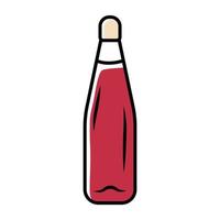 Wine service red color icon. Alcohol beverage bottle with cork. Sweet aperitif drink. Bar, restaurant, winery. Party, holiday, eventt tableware, glassware. Isolated vector illustration