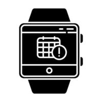 programación de eventos icono de glifo de función de reloj inteligente. capacidad de pulsera de fitness. calendario y horario. planificación y gestión del tiempo. símbolo de silueta. espacio negativo. vector ilustración aislada