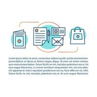 plantilla de vector de página de artículo de identidad de marca. plantillas y estándares de marca. análisis de estrategia folleto, elemento de diseño de revista con iconos lineales. diseño de impresión. ilustraciones de concepto con espacio de texto