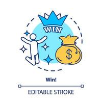 Win concept icon. Jackpot, success idea thin line illustration. Lottery, casino victory. Winner, champion. Sack of money prize. Good luck and fortune. Vector isolated outline drawing. Editable stroke