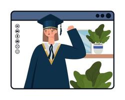 woman on virtual graduation vector
