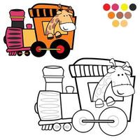 Cute giraffe riding a locomotive. Kids theme coloring page