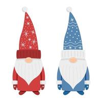 Two little christmas gnomes on white background vector