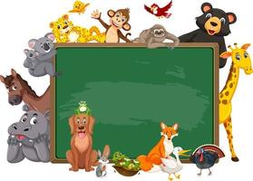 Empty blackboard with various wild animals vector